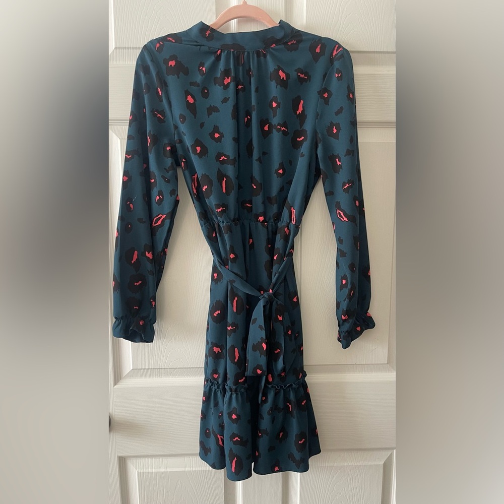 Chic Dark Teal and Red Patterned Midi Dress